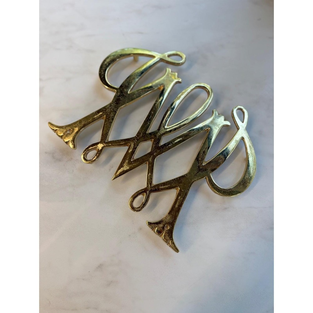 Vintage Brass Cypher Metalcrafters Virginia Trivet OS William & Mary